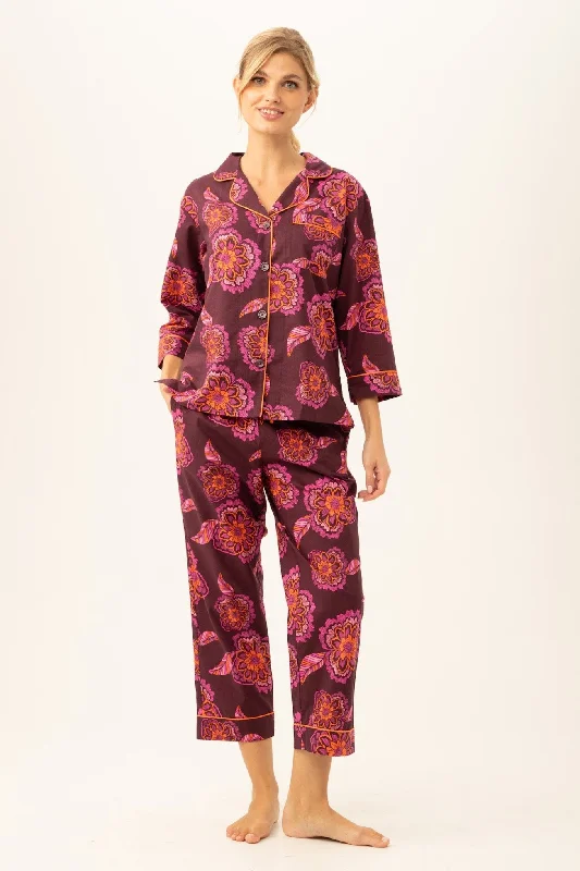 AFRICAN FLORAL WOMEN'S 3/4-SLEEVE CROPPED PANT JERSEY PJ SET Forever 21 pajama sets