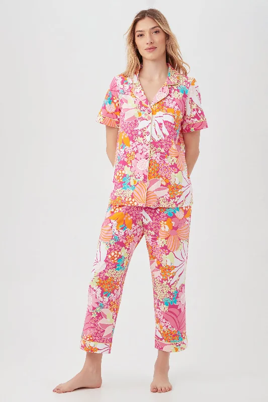 FIESTA FLORAL WOMEN'S SHORT SLEEVE CROPPED PANT JERSEY PJ SET Best pajama sets for hot sleepers