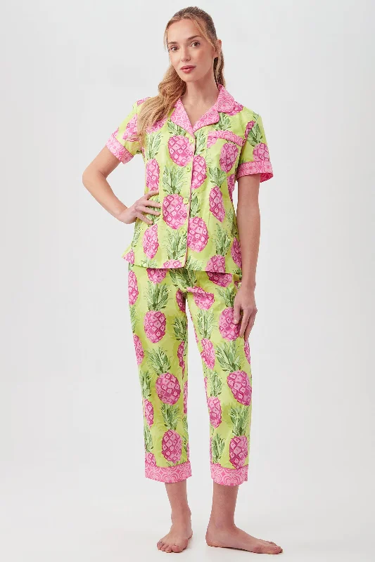 KIWI PINEAPPLE WOMEN'S SHORT SLEEVE CROPPED PANT POPLIN PJ SET Best pajama sets for honeymoon