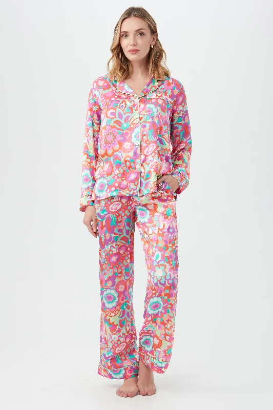 SUMMER FLORAL WOMEN'S LONG SLEEVE LONG PANT SILK PJ SET Men's pajama sets