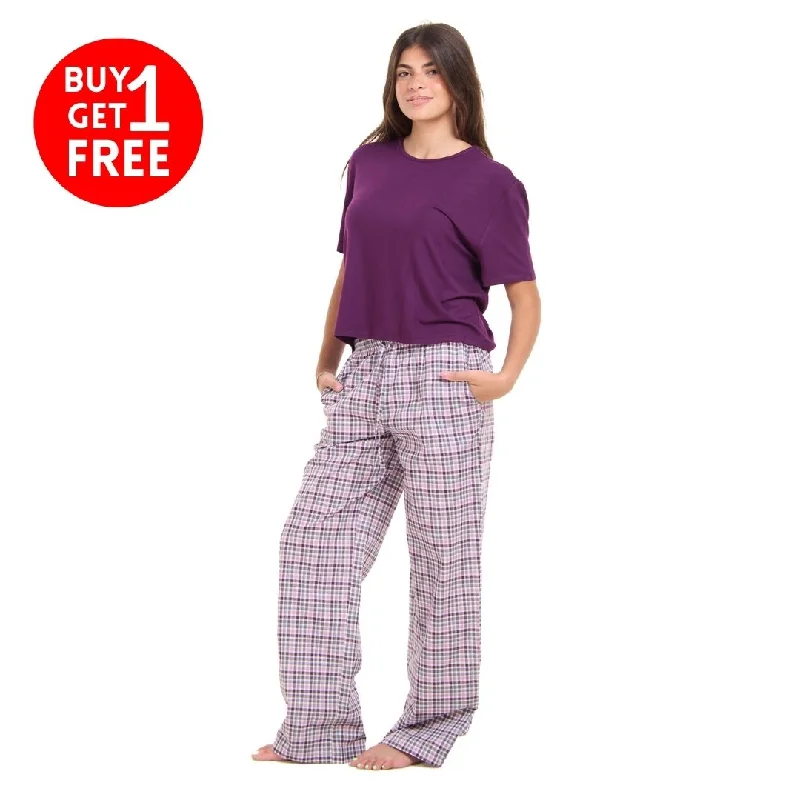 Women summer pajama set Dark Purple Cropped top + Purple x White checkered pants Calvin Klein pajama sets