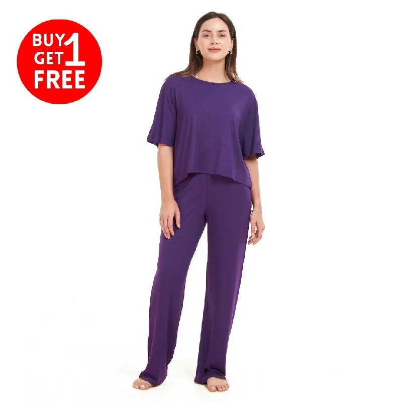 Women summer pajama set Purple Cropped top + pants Loungewear pajama sets