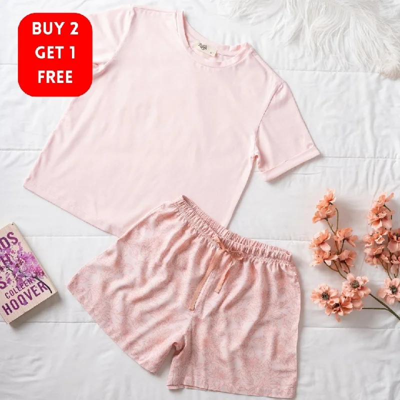 Women summer pajama set Rose Tee + Dahlia floral shorts Spa pajama sets