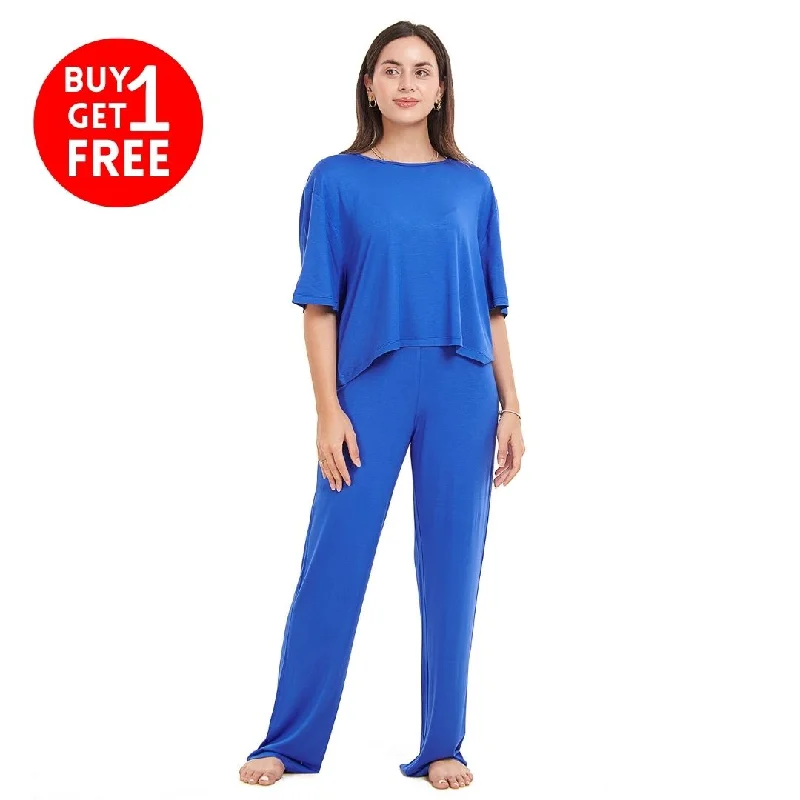 Women summer pajama set Royal Blue Cropped top + pants Chic pajama sets