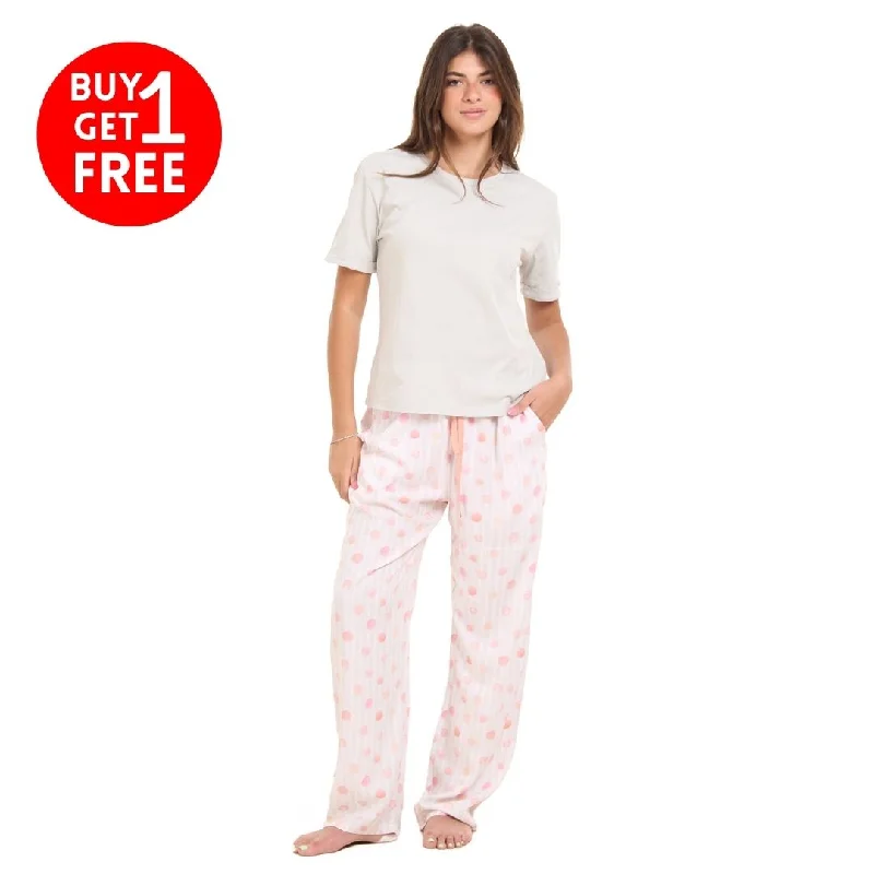 Women summer pajama set Silver Grey Tee + Watercolor Bubbles Pants Sleepwear pajama sets