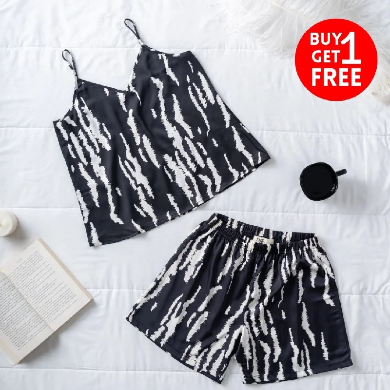 Women summer pajama set White x Black Zebra top + shorts Cartoon pajama sets