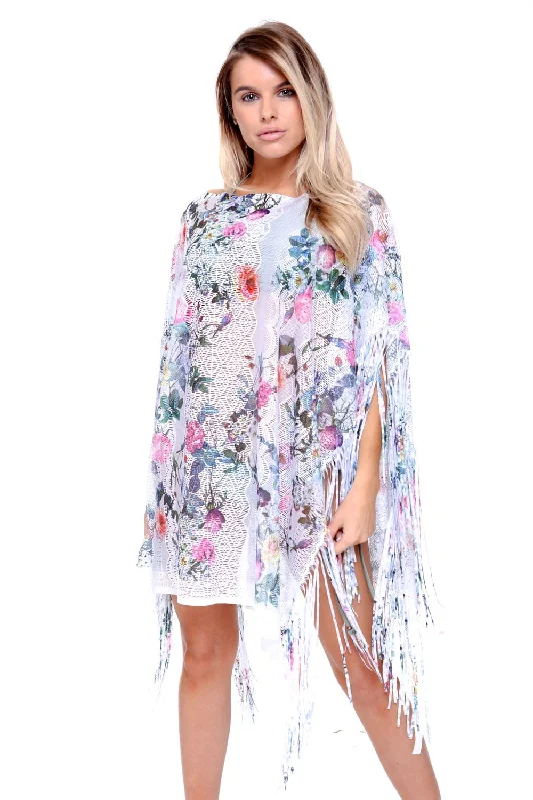 Pink Blue White Flower Lace Tassel Holiday Kaftan Plush Robe Set