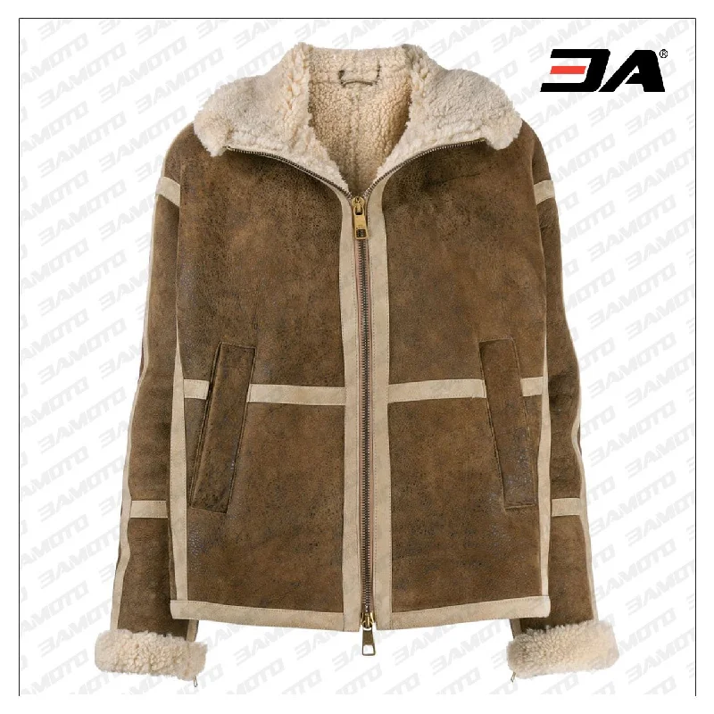 Brown Lambskin Shearling Fur Lining Leather Jacket Women's premium jackets