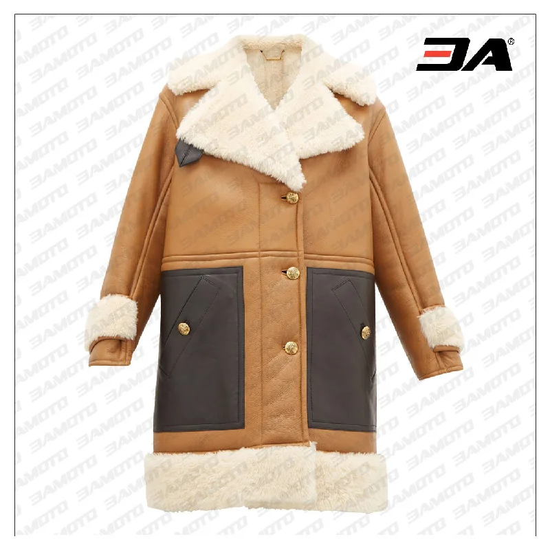 Brown Shearling Leather Panelled Fur Coat Women's smart jackets