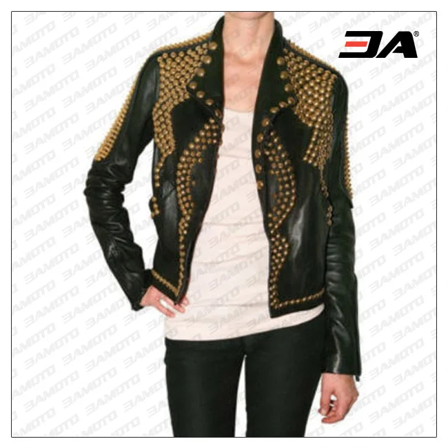 Ladies Fashion Studded Punk Rock Leather Jacket SJW103 Women's eco-friendly jackets