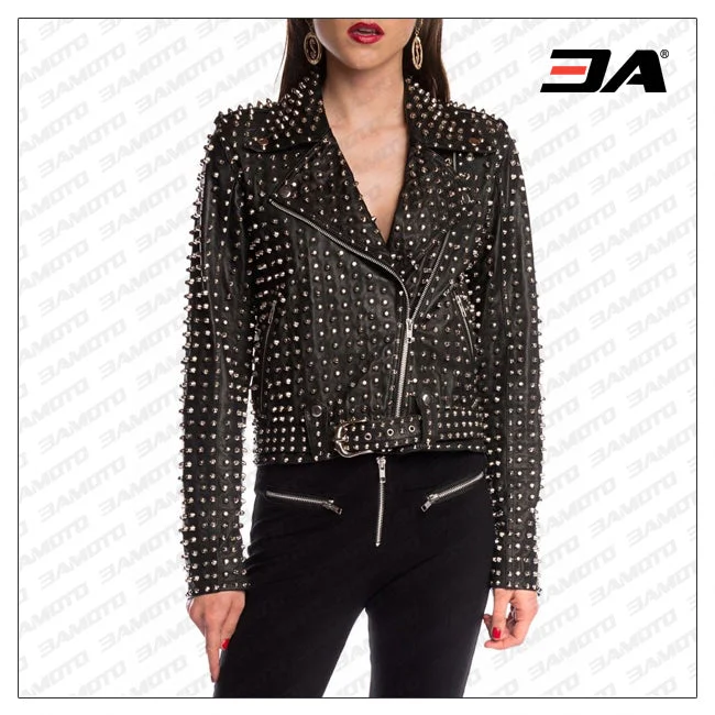 Ladies Fashion Studded Punk Rock Leather Jacket SJW106 Best women's jackets for winter