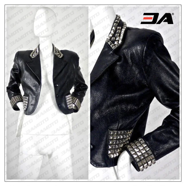 Ladies Fashion Studded Punk Rock Leather Jacket SJW159 Women's heated jackets