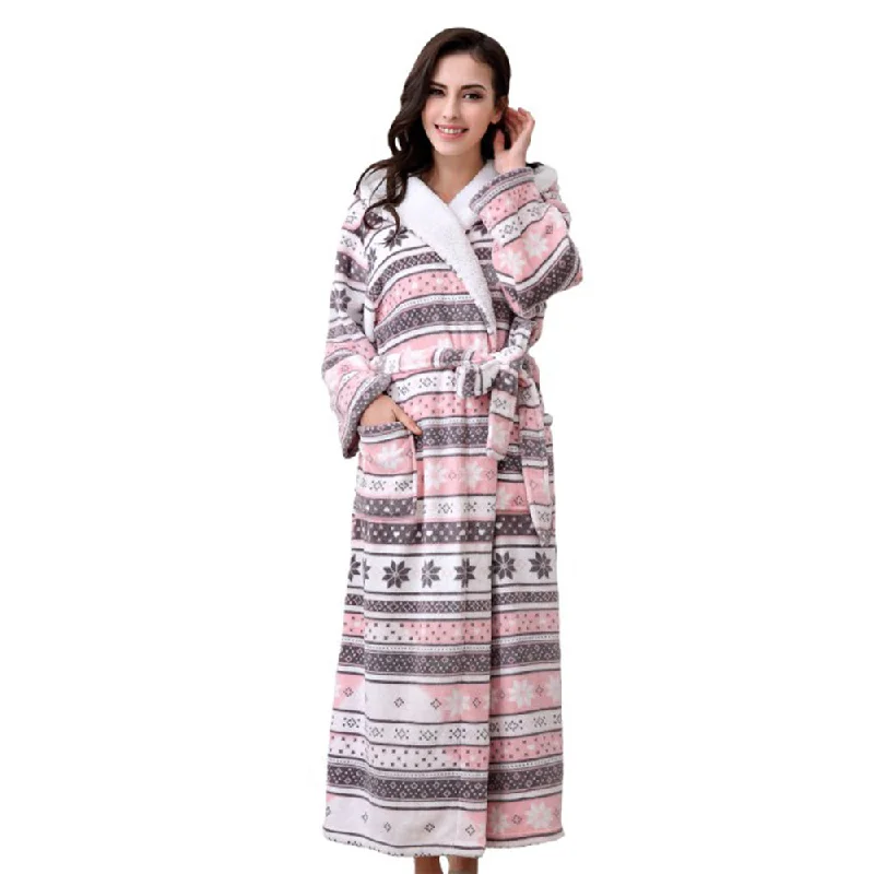 RH Hooded Bathrobe Women's Printed Long Fleece Warm Spa Robe Sleepwear RHW2800 Bridal Night Robe