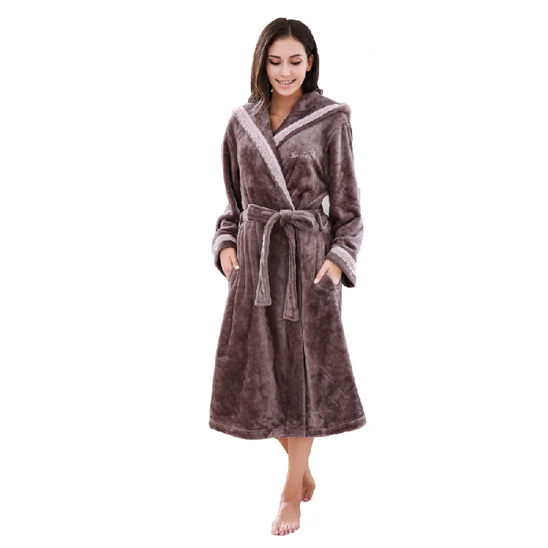 RH Ladies Fleece Hooded Robe Soft Dressing Gown Bath Nightwear Spa Coat RHW2778 Luxe Satin Robe