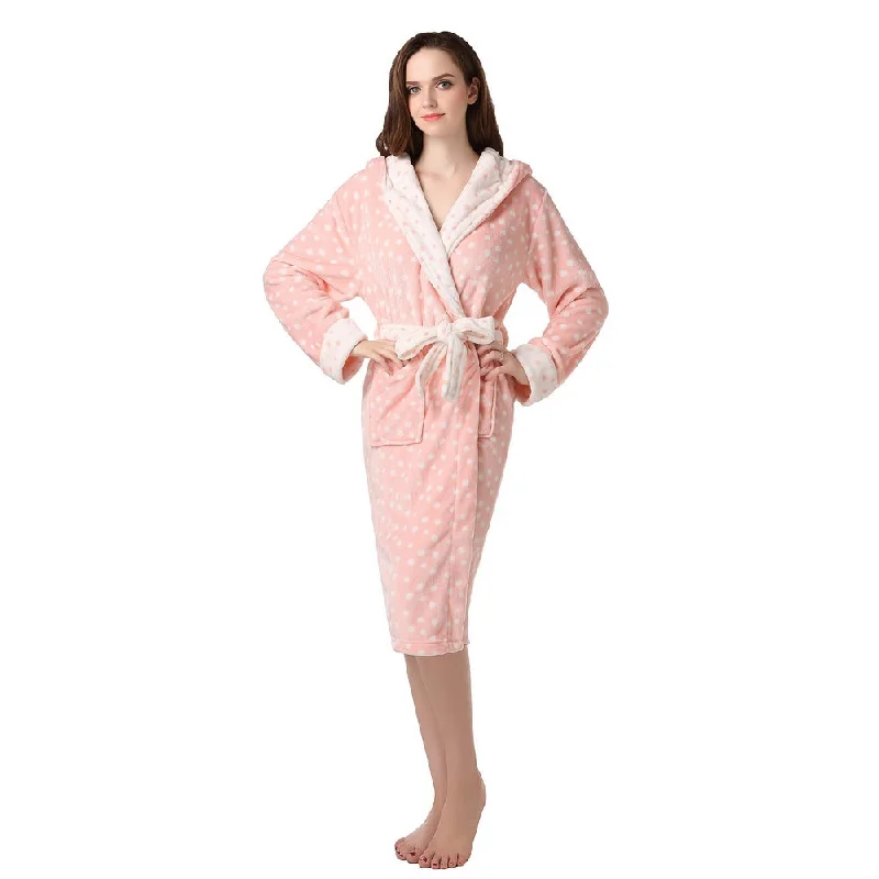 RH Ladies Polka Dressing Gown Fleece Robes Soft Cozy Lounge Bath Womens RHW2235 Satin Spa Gown