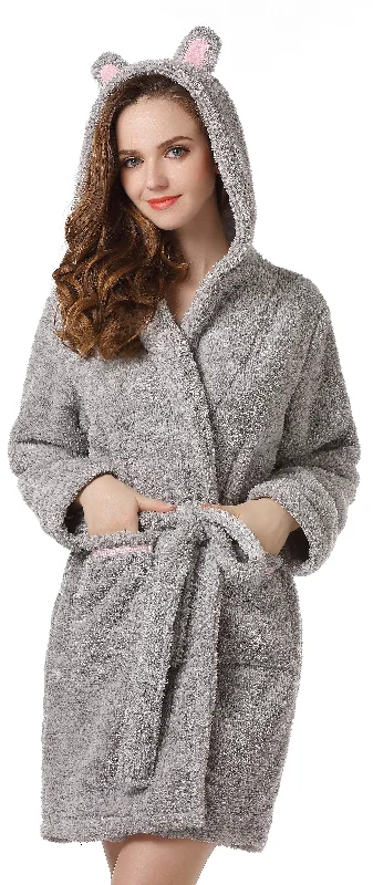 RH Women’s Deluxe Belted Hooded Ears Robe Lounge Sleep Bath Housecoat UNISIZE RHW2499 Comfy Satin Set