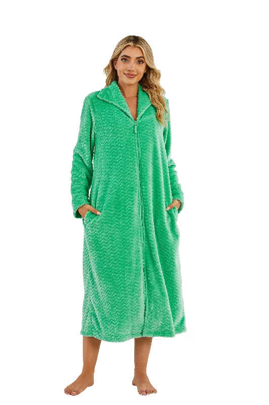 RH Women's Soft Zip Up Front Long Dressing Fleece Robe Housecoat Lounge RHW2856 Sleeveless Lace Robe