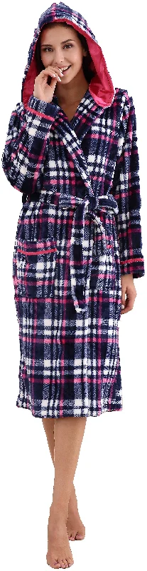 Richie House Women's Plaid Hooded Shawl Robe Sleepwear Dressing Bath Housecoat NRHW2714 Elegant Robe Gown