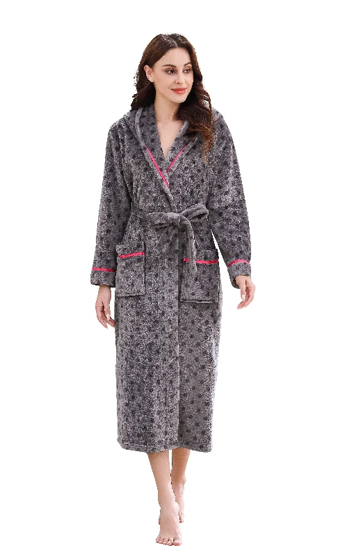 Richie Women's Polka Long Hooded Robe Collared Sleepwear Housecoat RHW2882 Floral Gown Set