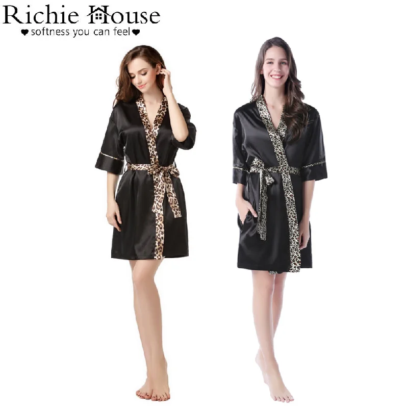 RichieHouse Nights Womens Short Robe Kimono Satin Bridesmaid Bath Lounge RHW2495 Silk Satin Gown