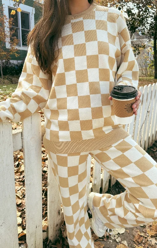 Scout Sweater ~ Tan Checker Knit Soft Robe Set