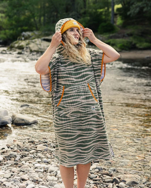 Tulum Recycled Towel Poncho - Strata Khaki Green Soft Silk Robe