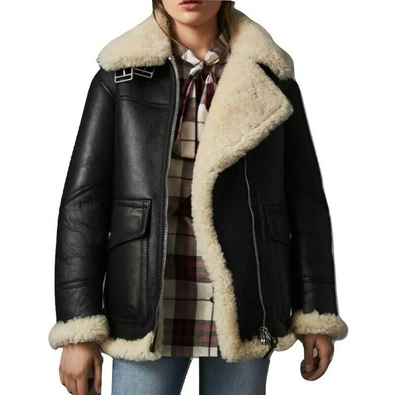 Women B3 Bomber Aviator Flying Leather Jacket Women's ski jackets