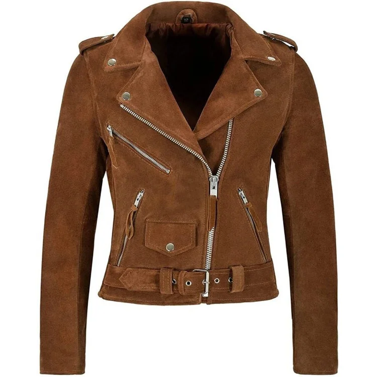 Women Brown Suede Leather Western Style Fringed Jacket Women's packable jackets