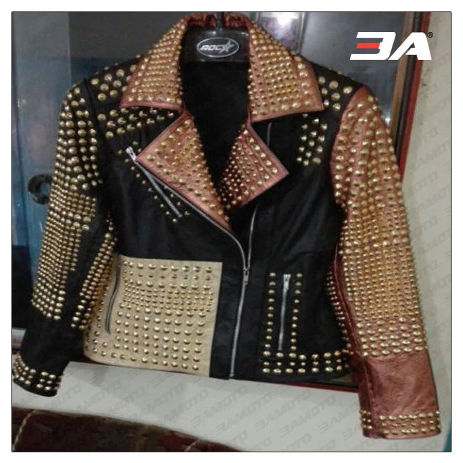 Women Fashion Studded Punk Rock Leather Jacket SJW110 Women's party jackets