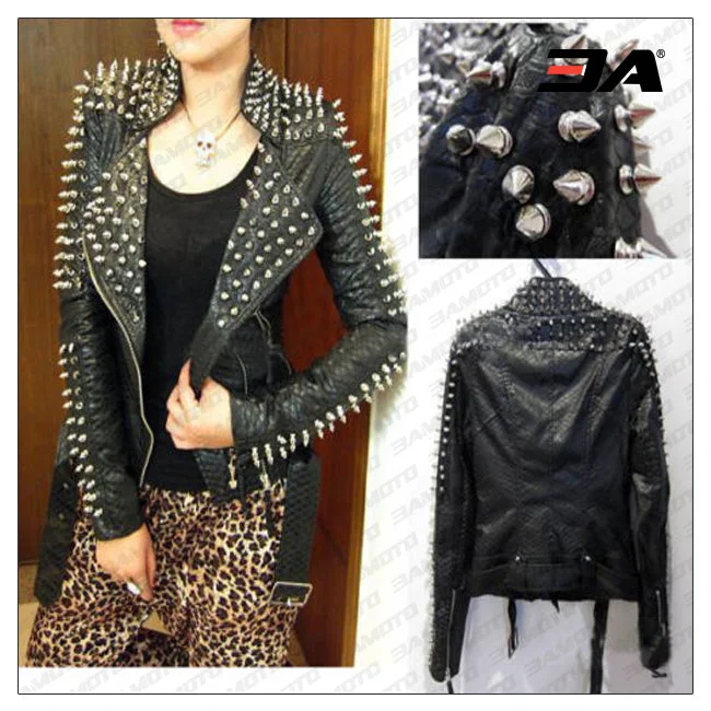 Women Fashion Studded Punk Rock Leather Jacket SJW113 Women's formal jackets