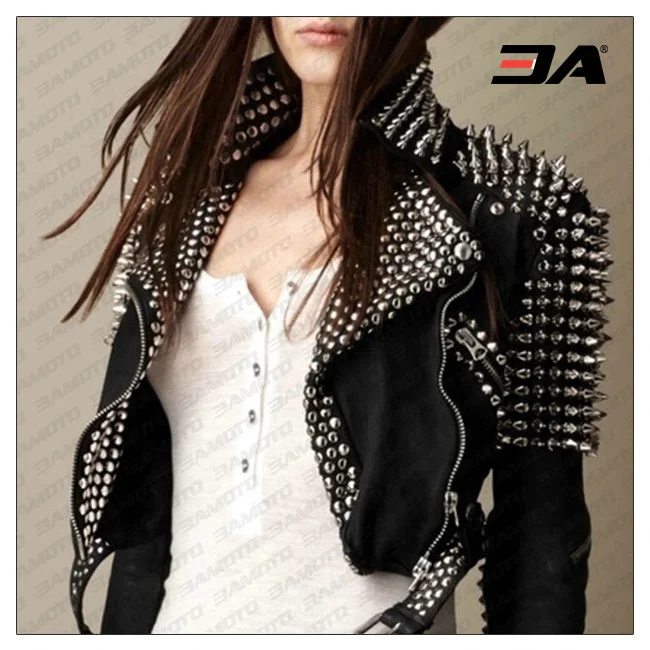 Women Fashion Studded Punk Rock Leather Jacket SJW122 Women's reflective jackets