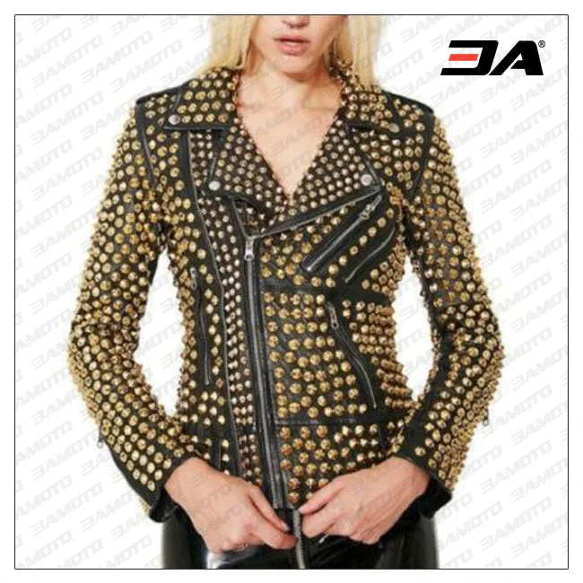 Women Fashion Studded Punk Rock Leather Jacket Women's luxury jackets