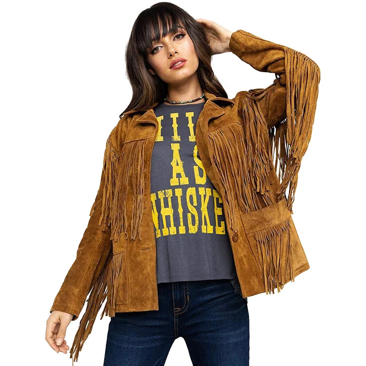 Women’s Brown Fringe Suede Leather Jacket Women's high-end jackets