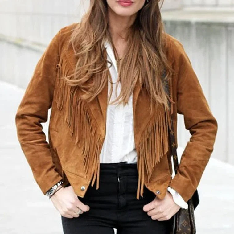 Women Suede Leather Tassel Jacket Women's evening jackets