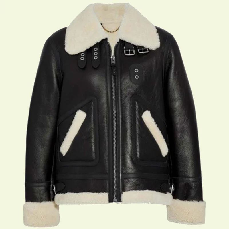 Women's B3 Ivory Shearling Leather Jacket Women's long jackets