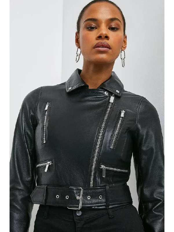 Women’s Black Leather Short Fit Biker Jacket Women's lined jackets