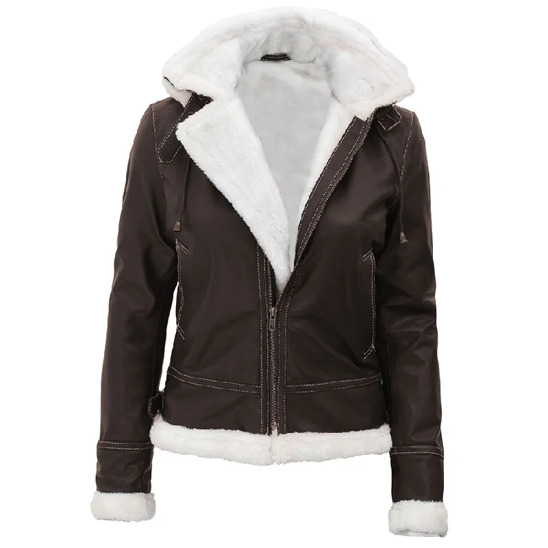 Womens Fur Lined Leather Jacket Women's polyester jackets