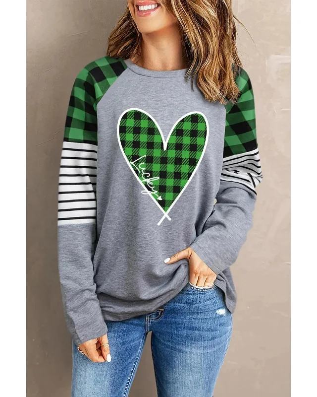 Azura Exchange Plaid Heart Color Block Long Sleeve Top - 2XL Budget-friendly sweaters