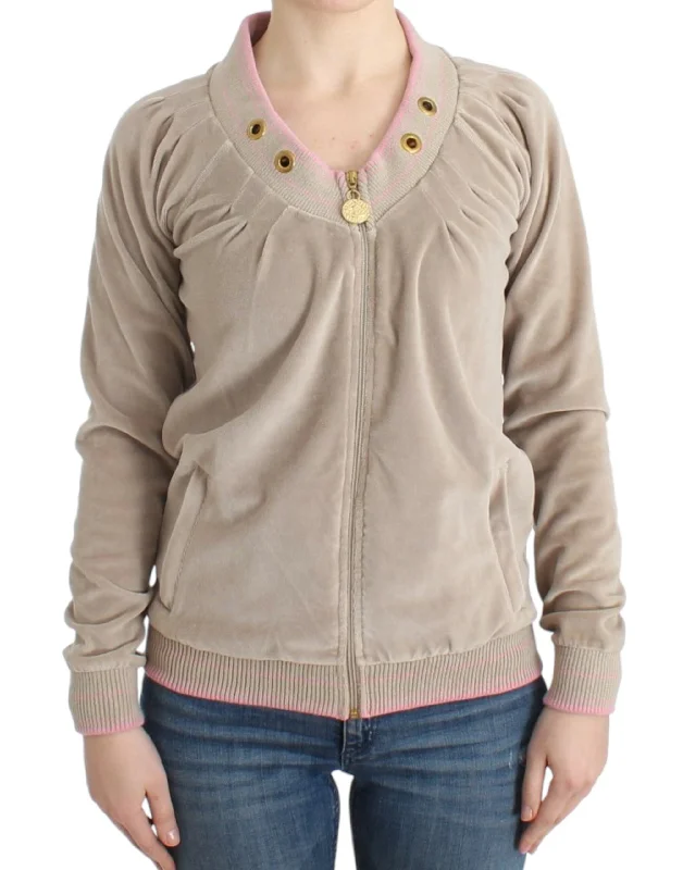 Beige Zip Cardigan with Gold Tone Accents Best sweaters for winter