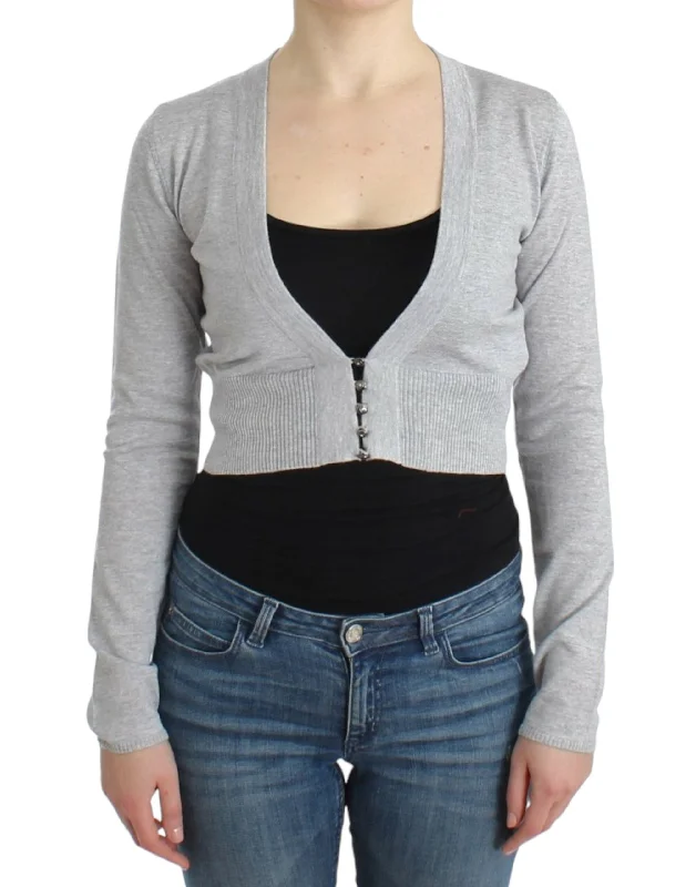 Cropped Virgin Wool Cardigan in Chic Gray Warm sweaters