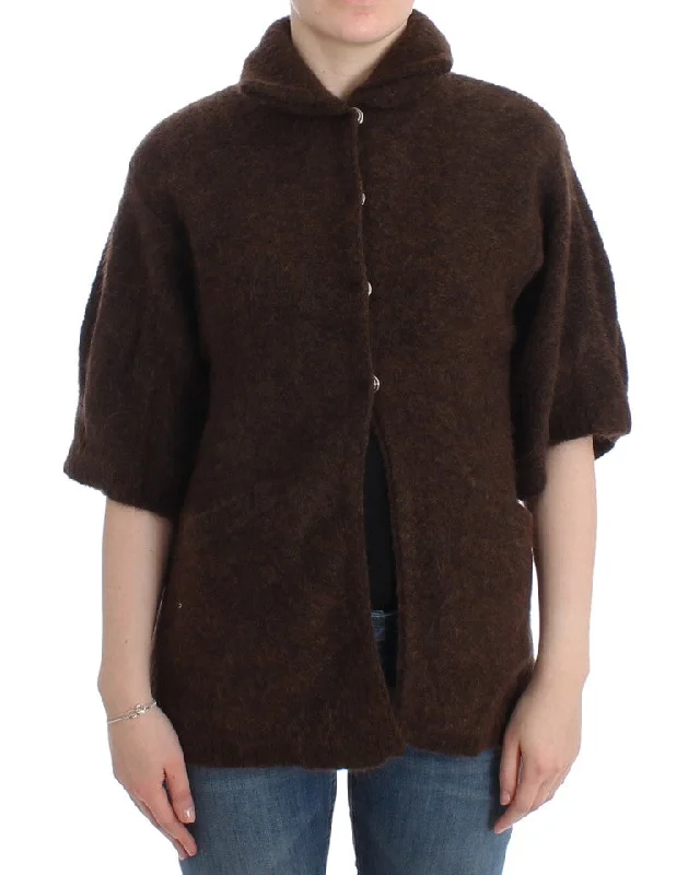 Elegant Short Sleeved Brown Cardigan Moisture-wicking sweaters