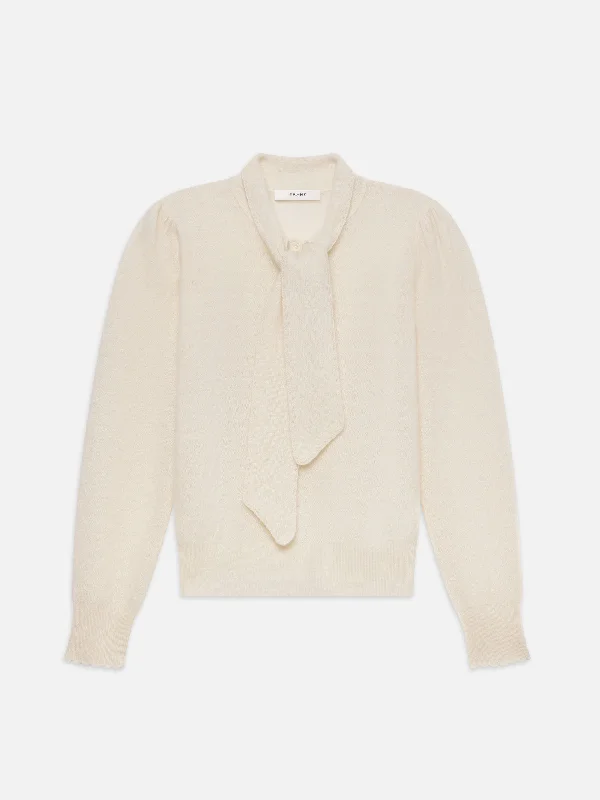 Pointelle Tie Neck Sweater -- Cream Party sweaters