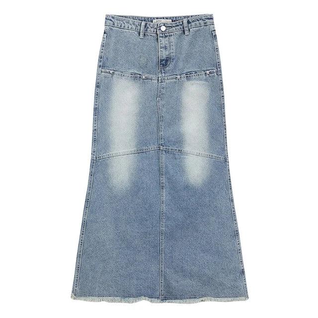 Low-waist Denim Skirt Womens Maxi Long Fishtail Skirt Boho Chic Mini Skirt