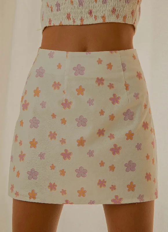 Morning Market Linen Mini Skirt - Pink Wild Poppies Stylish Mini Skirt