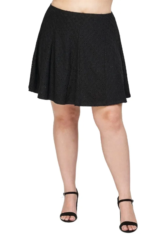 Plus Size, Knit Eyelet A-line Skirt Distressed Mini Skirt