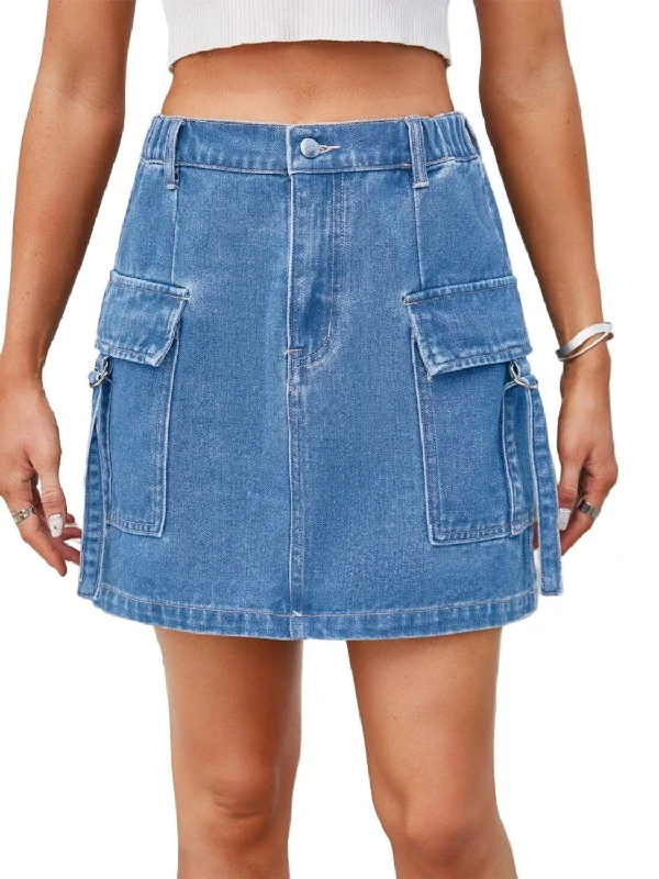 Pocketed Buttoned Denim Skirt Bohemian Mini Skirt