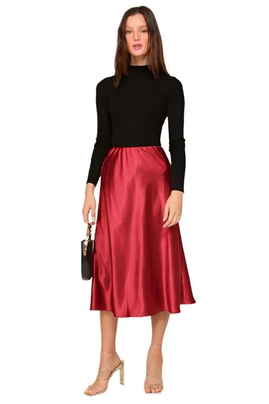 Satin Midi Flare Skirt Ripped Denim Skirt