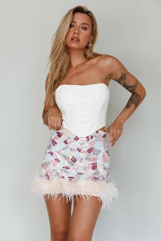 Sunset Boulevard Sequin Feather Mini Skirt Multi Simple Mini Skirt