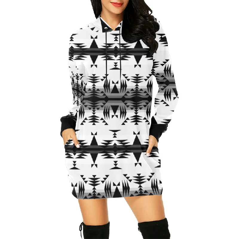 Between the Mountains White and Black Hoodie Dress Best mini dresses for formal events