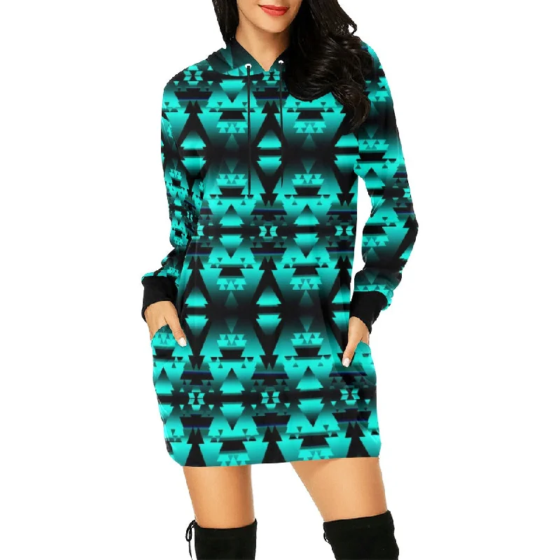 Dark Teal Winter Camp Hoodie Dress Boho mini dresses